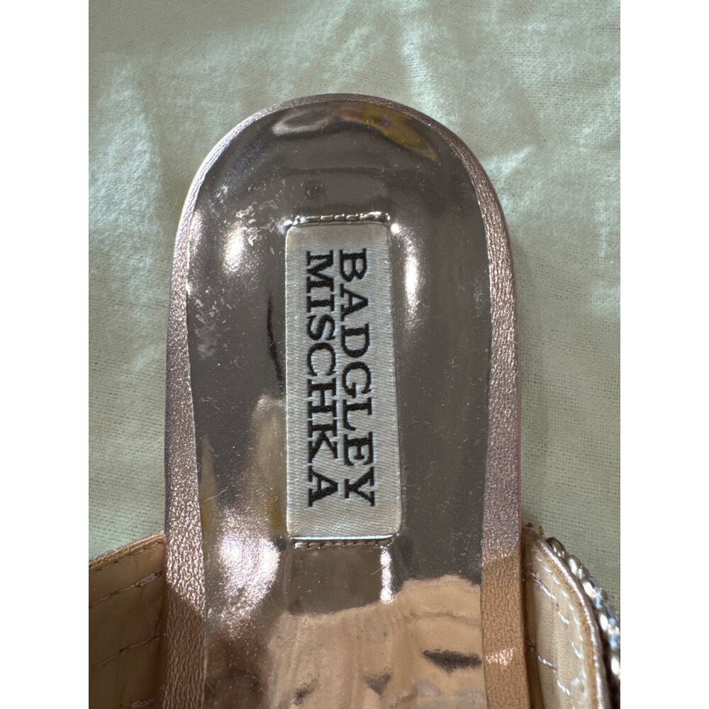 Badgley Mischka Rose Gold Rhinestone Embellished Sandals Womens Size 8 Leather U - Picture 5 of 8